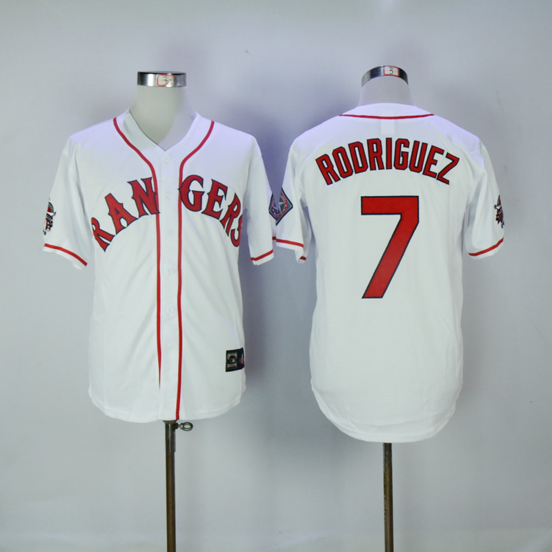 2017 MLB Texas Rangers #7 Rodriguez White Throwback Jerseys